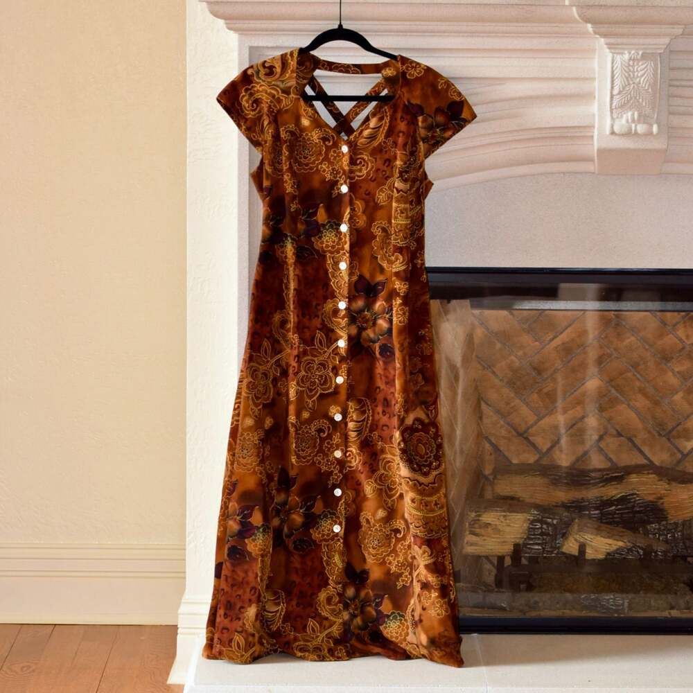 J.B.S. LTD. Vintage Floral Paisley Animal Print Button Down Maxi Dress Size 10